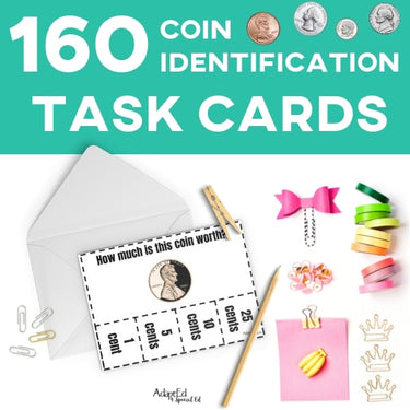Task Cards: Coin Identification (Printable PDF) Coins - AdaptEd4SpecialEd